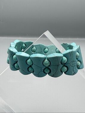 Turquoise Stone Stretch Bracelet - Blue Turquoise Beaded Bracelet